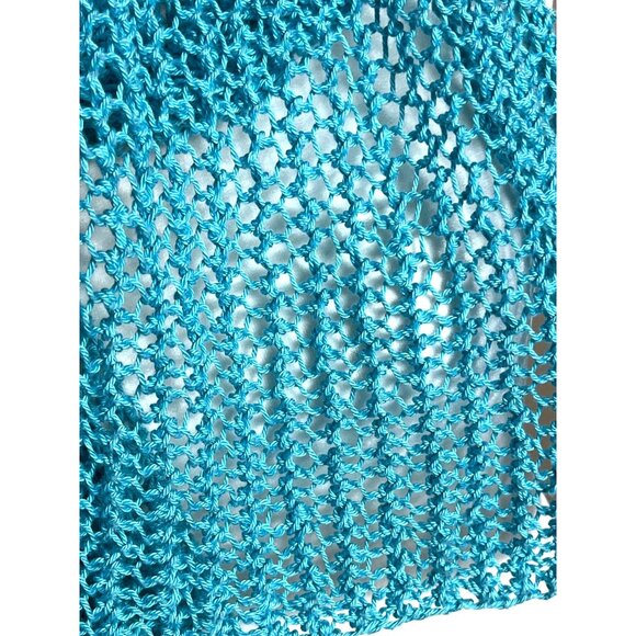 Hand Knitted Scarf Blue Turquoise Open Knit 73" Cotton Spring Bright Womens - Picture 2 of 6